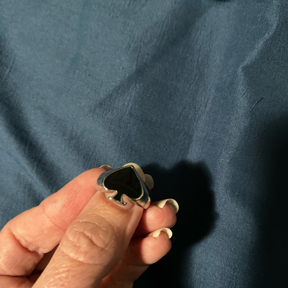 Silver Tone Black Inlay Spade Ring